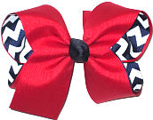 Large Red over Navy and White Chevron Stripes Double Layer Overlay Bow
